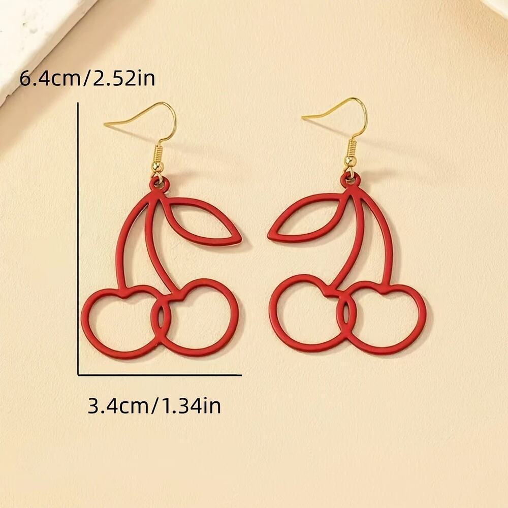 NEW Long Cherry Drop Earrings, Cute Red Fruit Dangle Earrings, Cherry Bomb - Picture 3 of 4